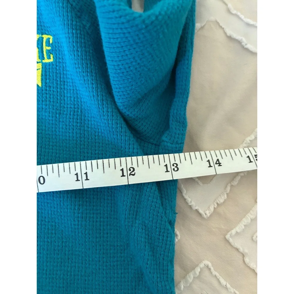 Nike Girls XL Teal Waffle Knit Hoodie Thermal Pullover Neon Stitching Longline